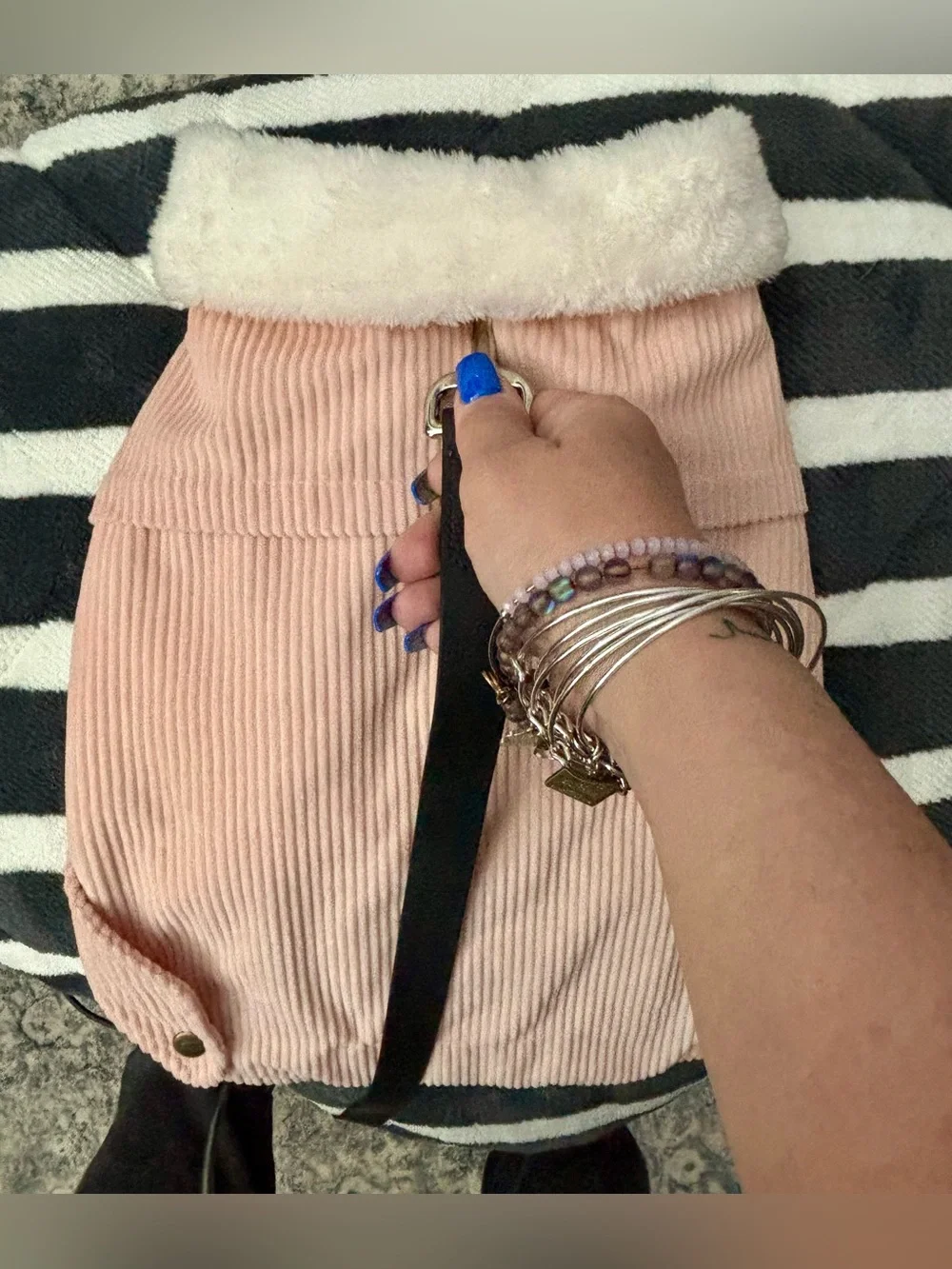 Cozy-Pink Corduroy Dog Coat with Faux Fur Collar